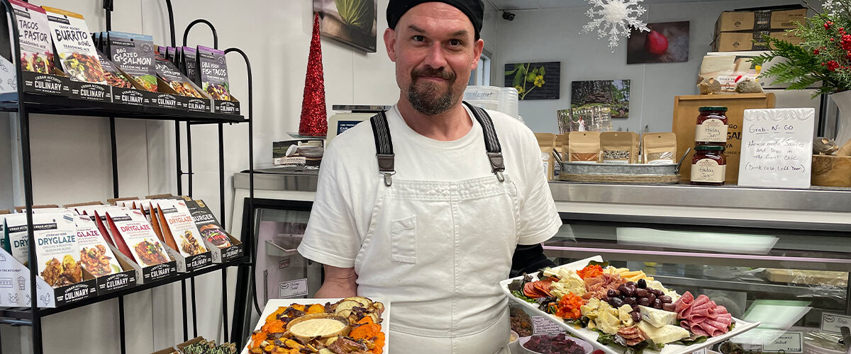 Bill Joiner and the other talented chefs at Patty's work diligently to cover all of your holiday needs. The featured dishes he’s showing off are antipasti, right, and roasted veggie tray with pumpkin chevre.