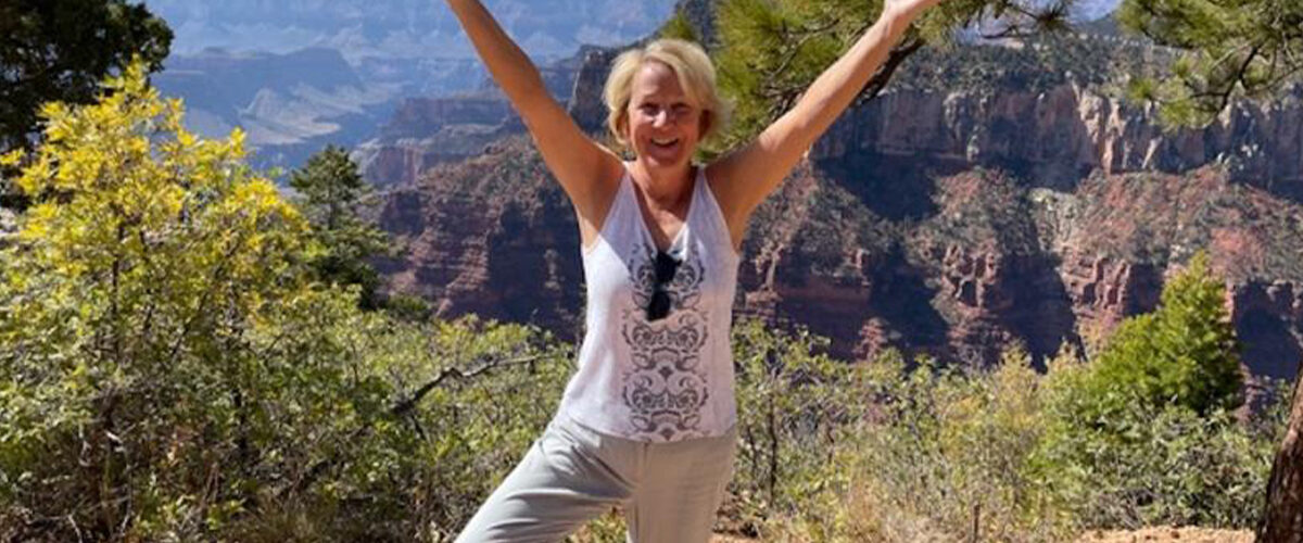 Lisa Graff - Doing a tree pose yoga exercise on the north rim of the Grand Canyon feels great!